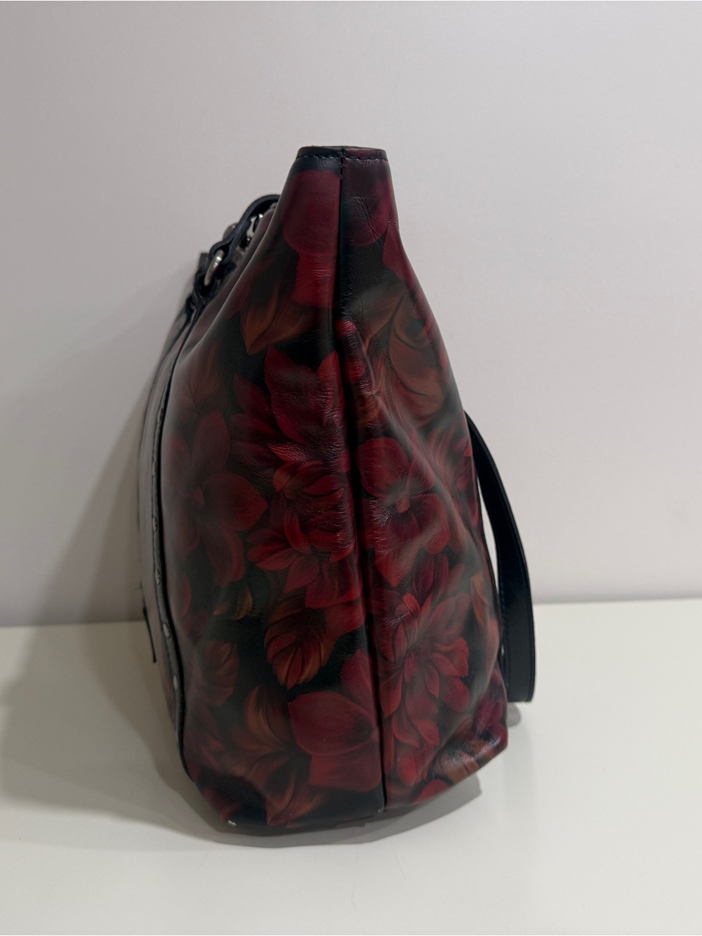 Patricia Nash Benvenuto Italian Leather Large Tote Bag Heritage Floral Burgundy - Picture 5 of 11